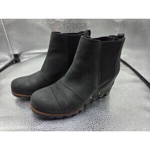 Sorel Shoes Lea Ankle Boots Green/Gray Wedge Heels Leather Cap Toe Pull Ons 9.5